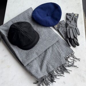 Winter Accessories Bundle Wool Scarf Beret Newsboy Cap Leather Gloves